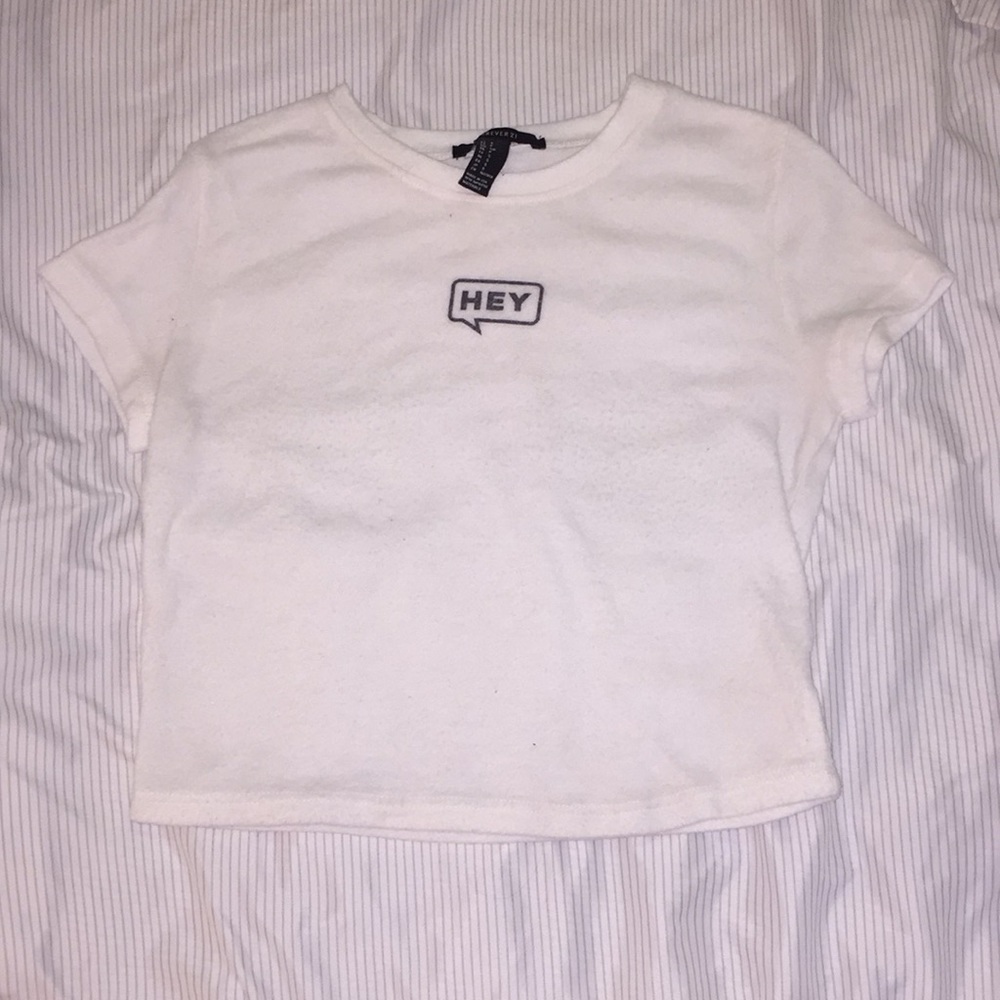 Forever 21 Hey White Cropped Tee, S